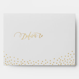 Faux gold glitter liner & return address off white envelopes