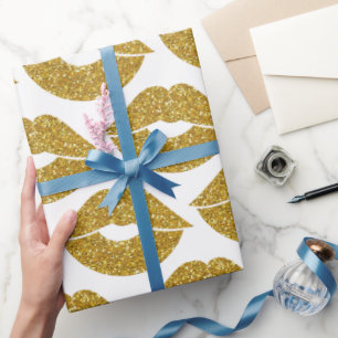 Faux Gold Glitter Look Lips Pattern Wrapping Paper