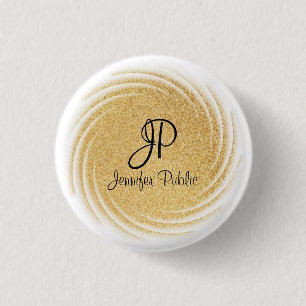 Faux Gold Glitter Look Monogram Template Elegant 1 Inch Round Button