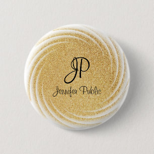 Faux Gold Glitter Look Monogram Template Elegant 2 Inch Round Button