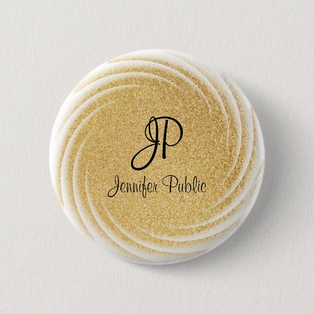 Faux Gold Glitter Look Monogram Template Elegant 2 Inch Round Button (Front)