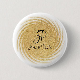 Faux Gold Glitter Look Monogrammed Template 2 Inch Round Button
