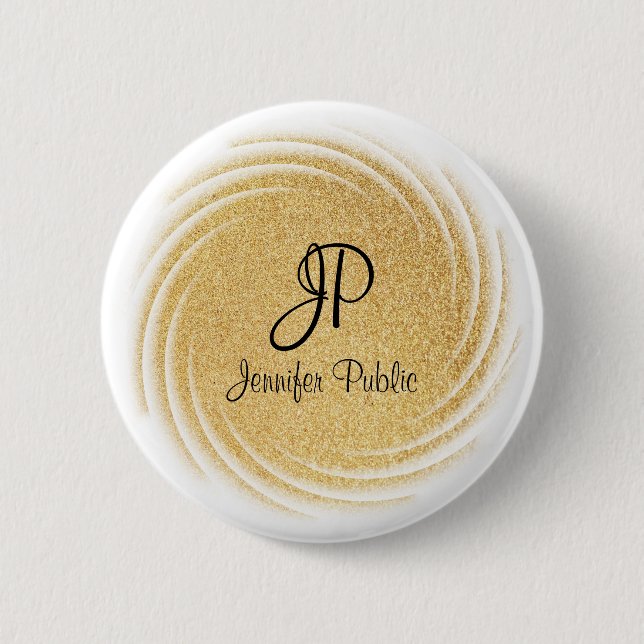 Faux Gold Glitter Look Monogrammed Template 2 Inch Round Button (Front)