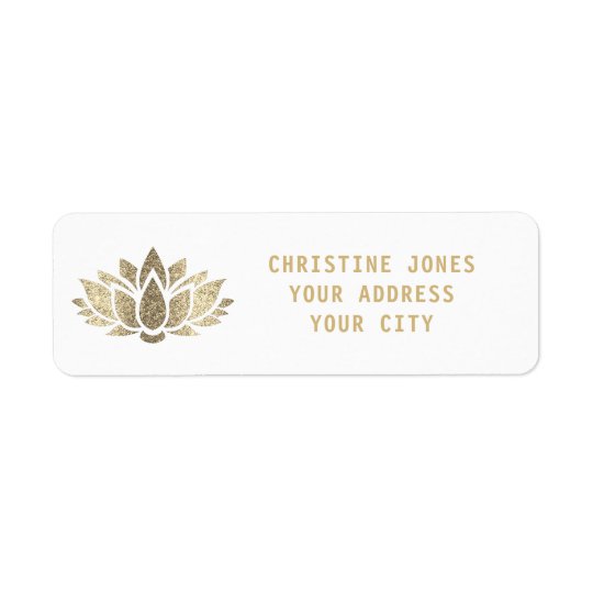 faux gold glitter lotus flower return address label