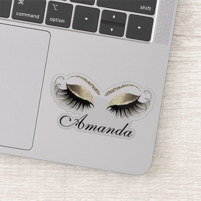 Faux Gold Glitter Makeup Artist Lashes Name (Detail)