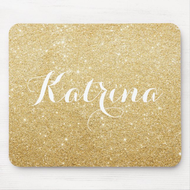 Faux Gold Glitter Modern Personalized Mouse Pad (Front)