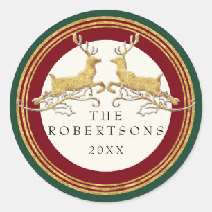 Faux Gold Glitter Modern Reindeer Personalized Classic Round Sticker