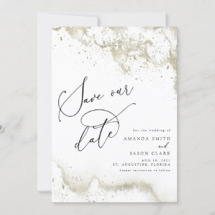 Faux Gold Glitter Modern Script Save the Date Invitation