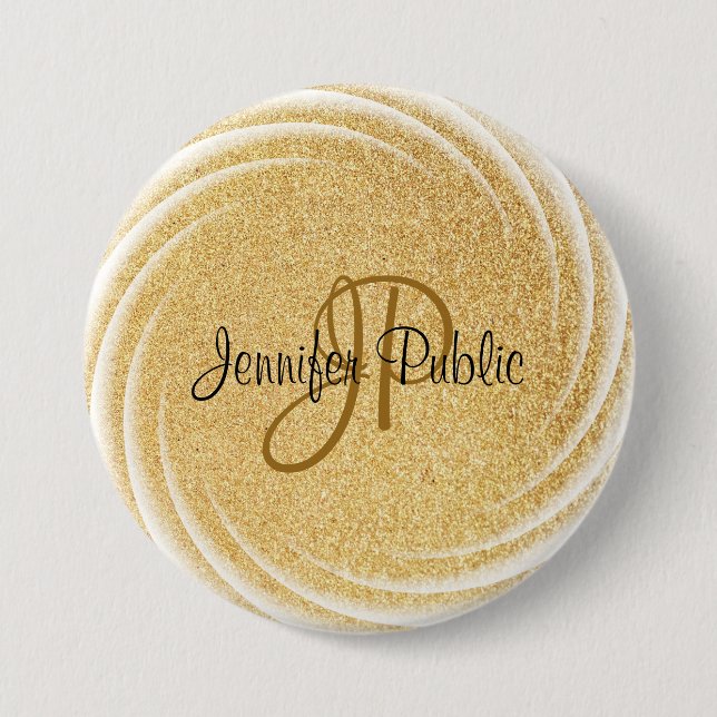 Faux Gold Glitter Monogram Elegant Large Template 3 Inch Round Button (Front)