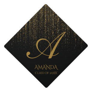 Faux Gold Glitter Monogram Name Class of 2026 Graduation Cap Topper