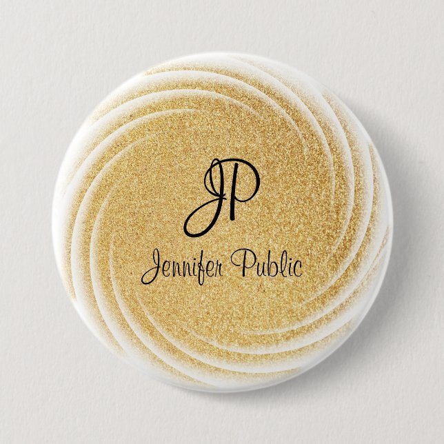 Faux Gold Glitter Monogrammed Elegant Template 3 Inch Round Button (Front)