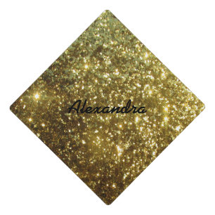 Faux Gold Glitter optional Name Graduation Cap Topper