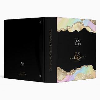 Faux Gold Glitter & Pastel Waves Binder