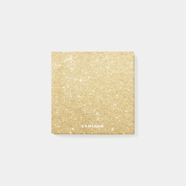 Faux Gold Glitter Personalized Post-it Notes (Front)