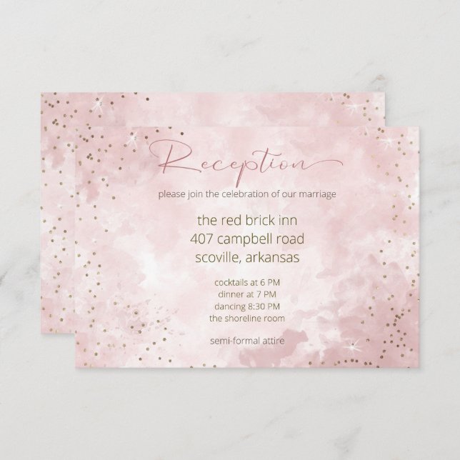 Faux Gold Glitter & Pink Modern Reception Card (Front/Back)