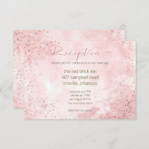 Faux Gold Glitter & Pink Modern Reception Card