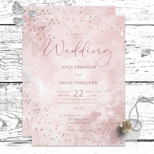 Faux Gold Glitter & Pink Modern Wedding Invitation