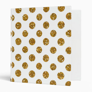 Faux Gold Glitter Polka Dots Pattern on White Binder