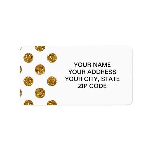 Faux Gold Glitter Polka Dots Pattern on White Label (Front)