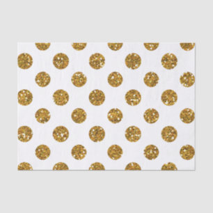 Faux Gold Glitter Polka Dots Pattern on White Tissue Paper