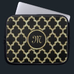 Faux Gold Glitter Quatrefoil Ikat Pattern Laptop Sleeve<br><div class="desc">Faux gold and diamonds glitter quatrefoil Ikat geometric pattern over custom black background changeable on the website. Pastel overall tones. many colour combination is available and many can be created on the website. If you need any help customizing any of my designs, contact ArtOnWear designer. Free text formatting with live...</div>