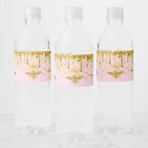 faux gold glitter queen bee 1st Birthday Water Bottle Label