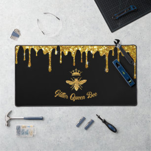 Faux gold glitter Queen Bee design Desk Mat