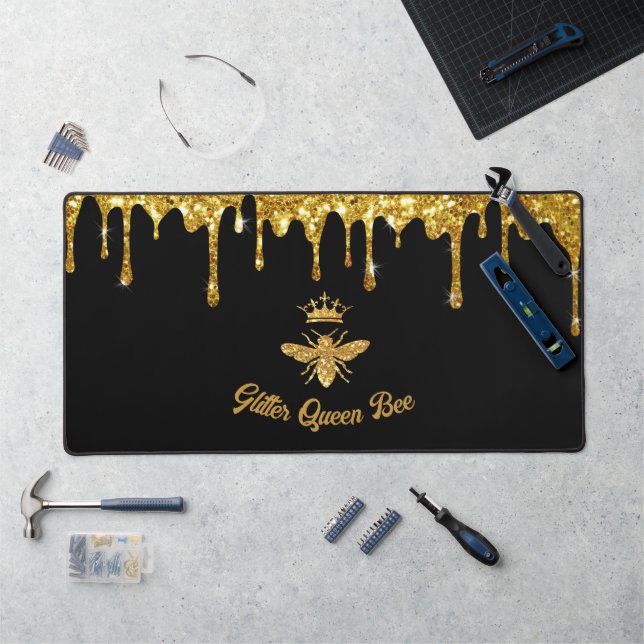 Faux gold glitter Queen Bee design Desk Mat (Workstation)
