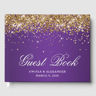 Faux Gold Glitter Royal Purple Ombre Wedding Guest Book