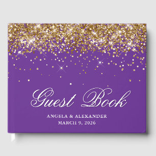 Faux Gold Glitter Royal Purple Wedding Guest Book