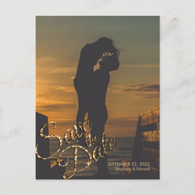 Faux Gold Glitter Save the Date Photo Postcard (Front)