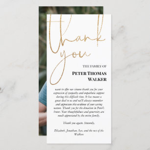 Faux Gold Glitter Script & Photo Funeral Thank You