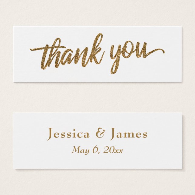 Faux Gold Glitter Script Thank You Wedding Favour (Front & Back)