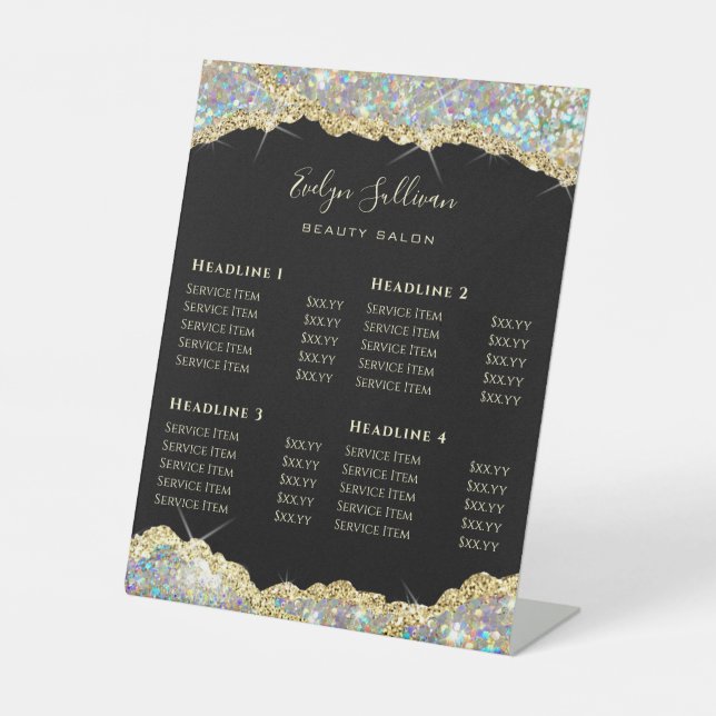 Faux Gold Glitter Sequin Price List  Pedestal Sign (Front)