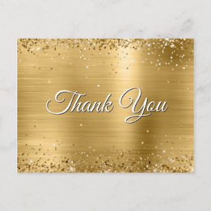 Faux Gold Glitter Sprinkled Foil Thank You Postcard