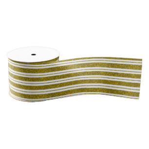 Faux Gold Glitter Stripes Grosgrain Ribbon