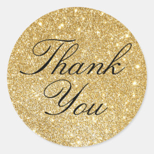 Faux Gold Glitter Thank You Circle Stickers