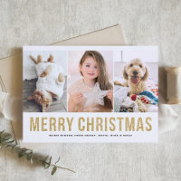 Faux Gold Glitter Three Photo Collage Christmas