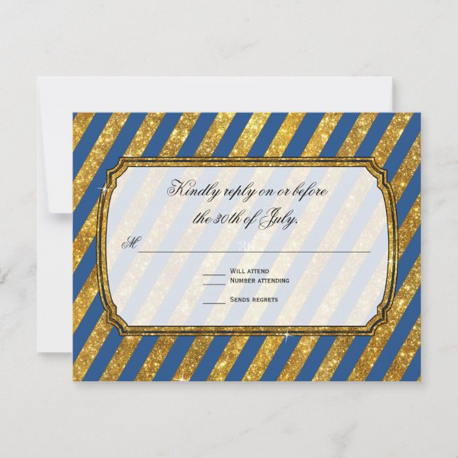 Faux Gold Glitter Ticket Striped RSVP Response (Front)