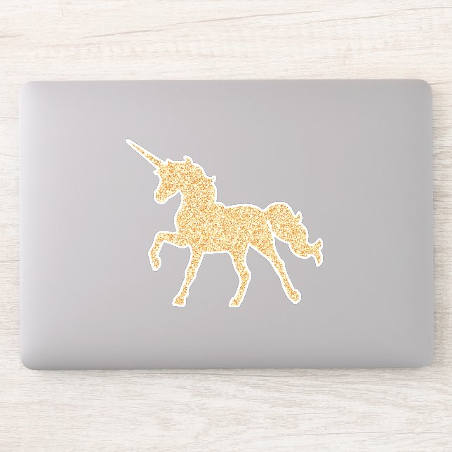Faux Gold Glitter Unicorn Glam Vinyl Sticker (Computer)