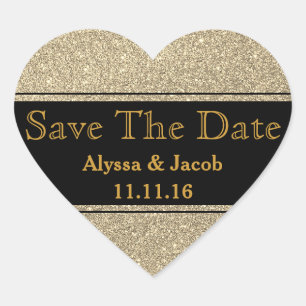 Faux Gold Glitter Wedding  Save the Date Heart Sticker