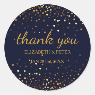 Faux Gold Glitter Wedding Thank You Classic Round Sticker