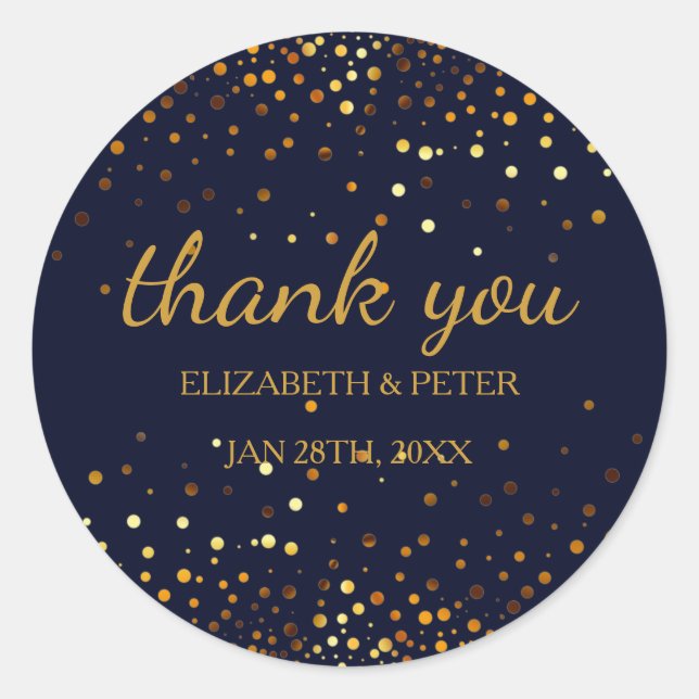 Faux Gold Glitter Wedding Thank You Classic Round Sticker (Front)