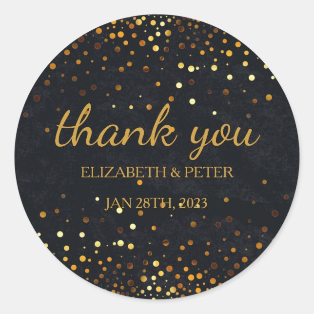 Faux Gold Glitter Wedding Thank You Classic Round Sticker (Front)