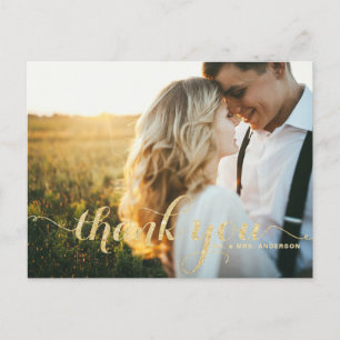 Faux Gold Glitter Wedding Thank You Postcard