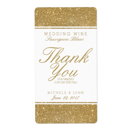 Faux Gold Glitter Wedding Wine Custom Label Shipping Label