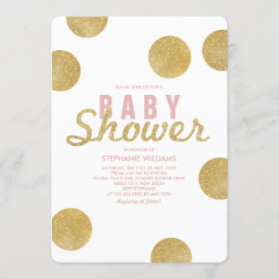 Faux Gold Glitter White Pink Baby Shower Invite