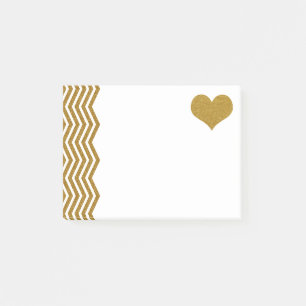 FAUX Gold Glitter Zigzag And Heart (printed flat) Post-it Notes
