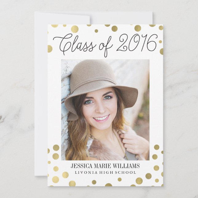 Faux Gold Glitzy Dots Graduation Invitations (Devant)