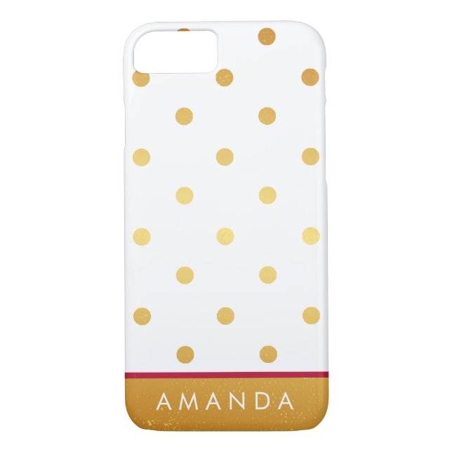 Faux gold Gold polka dots hot pink line your name Case-Mate iPhone Case (Back)